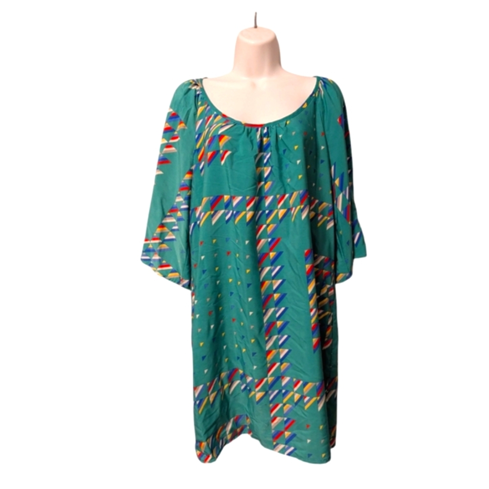 Glam On or Off the Shoulder Colorful Geometric Print Shift Dress Sz. L - Picture 4 of 14
